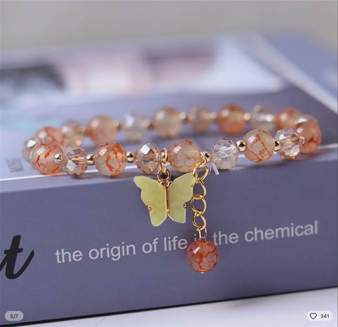 Butterfly Fashion Beaded Bracelet (Jade & Bohemian Crystal)