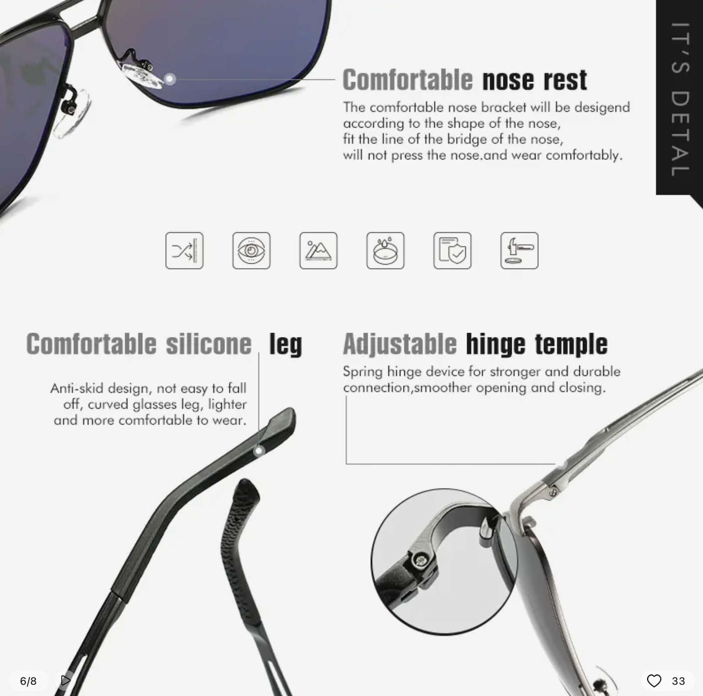 Aluminum Magnesium Square Frame Men's Sunglasses.