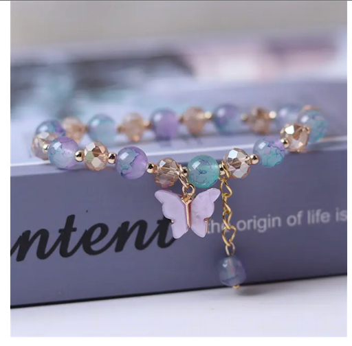Butterfly Fashion Beaded Bracelet (Jade & Bohemian Crystal)