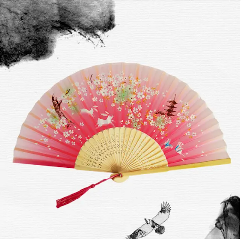 Traditional Vintage Chinese Folding Hand Fans Made With Silk