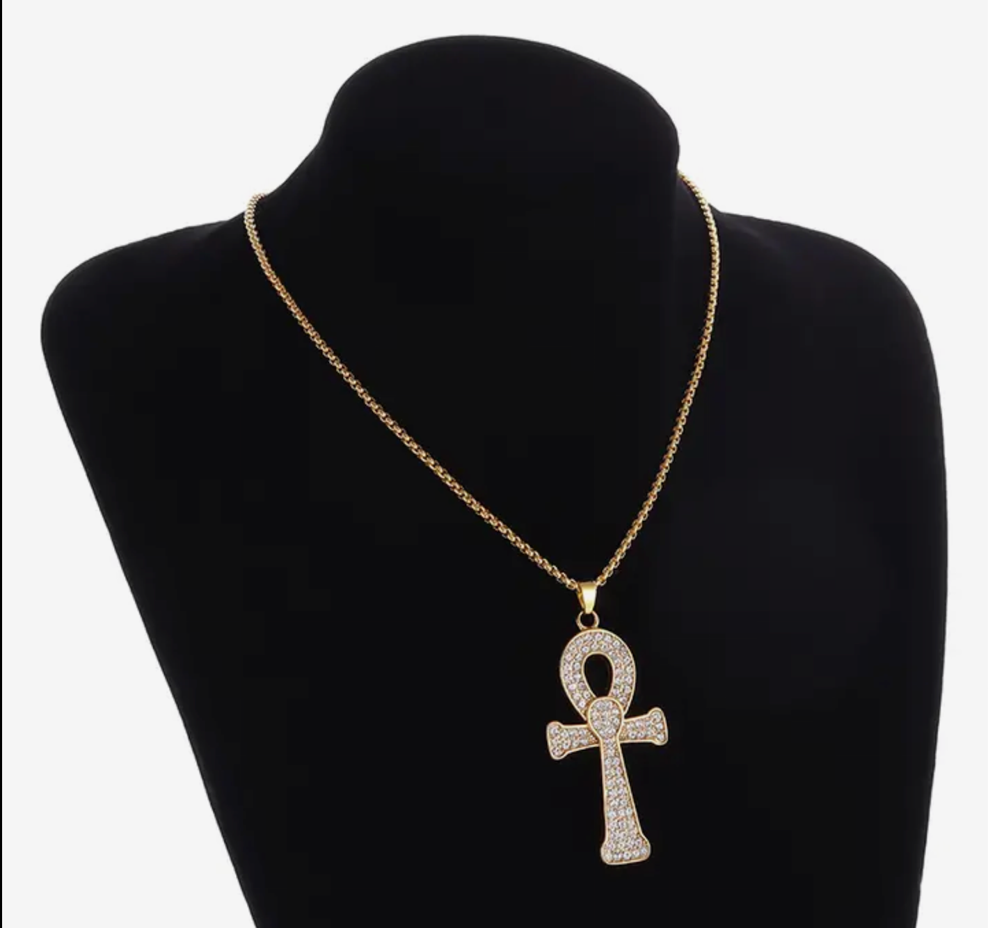 Shining Zircon Ancient Egyptian Ankh Cross Pendant Necklace Men Women Life Jewelry Gift