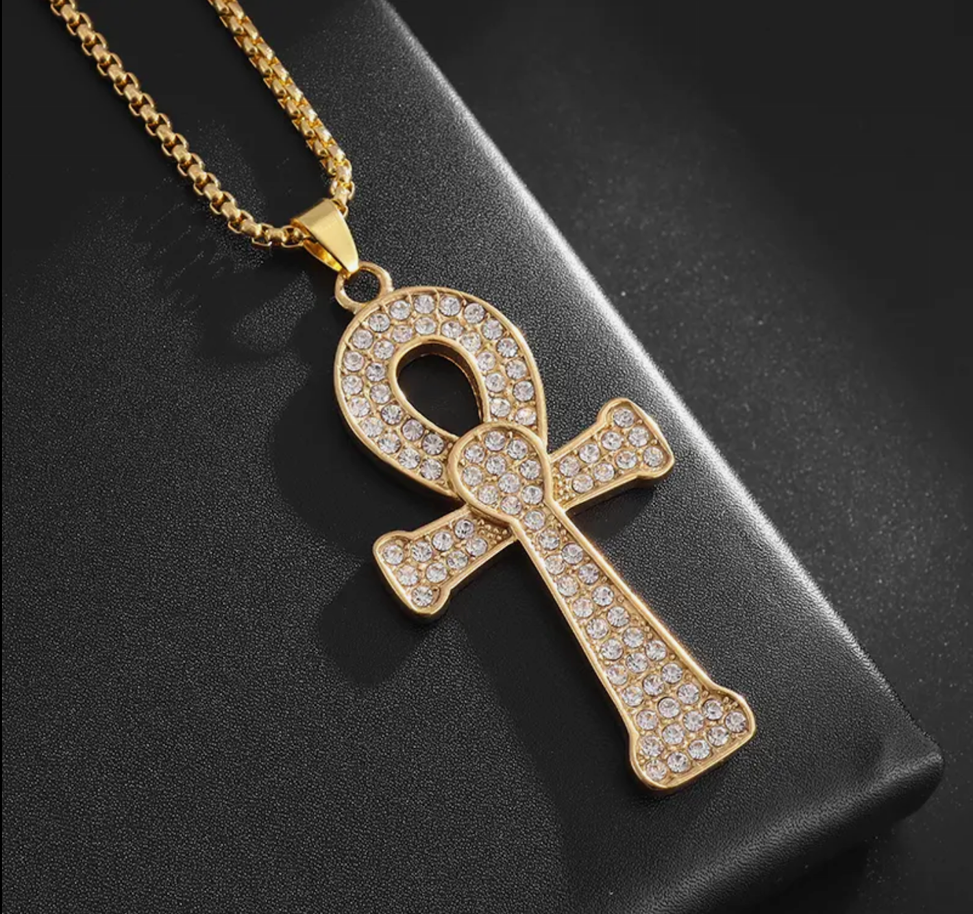 Shining Zircon Ancient Egyptian Ankh Cross Pendant Necklace Men Women Life Jewelry Gift